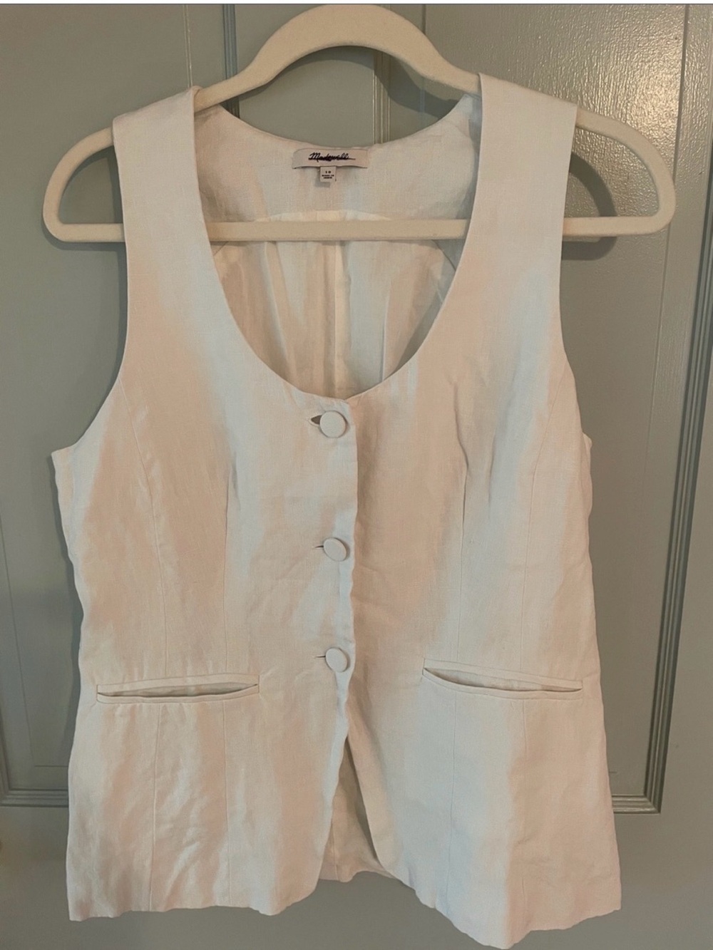 Madewell 100% Linen Scoopneck Cutaway Vest in Salt Color EUC Size 10 Wh - Picture 7 of 16